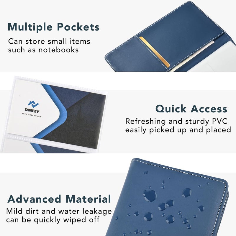 DMFLY Leather Professional Business Card Holder Organizer Book - 300 Card Capacity Premium PU Folder with Soft Cover, Name Card Credit Cards Binder for Men/Women, Dark Blue - Image 3